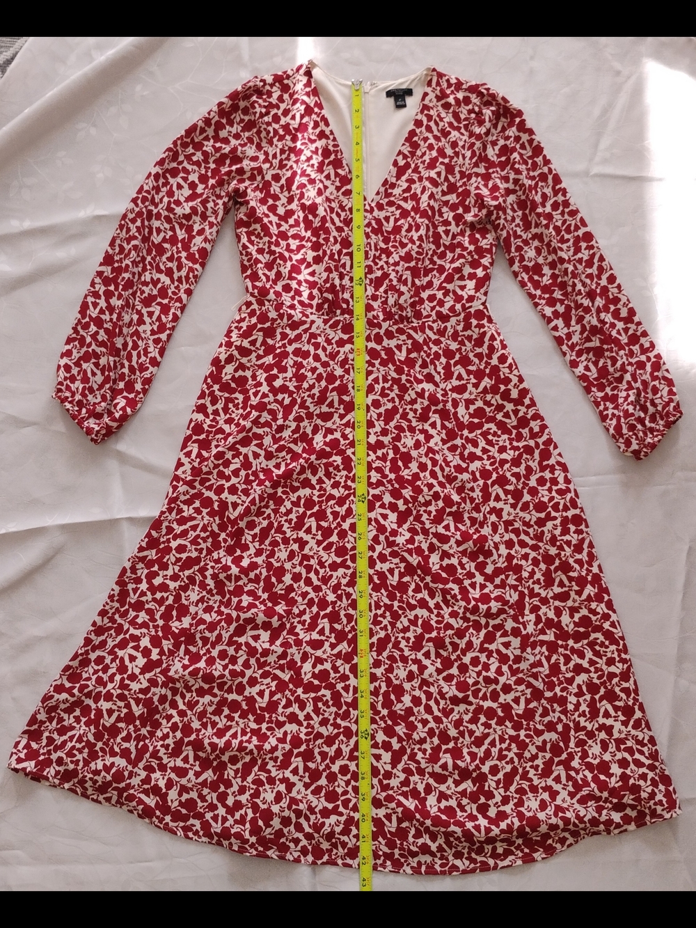 Ann Taylor Factory Red and White Floral Long Sleeve Midi Dress